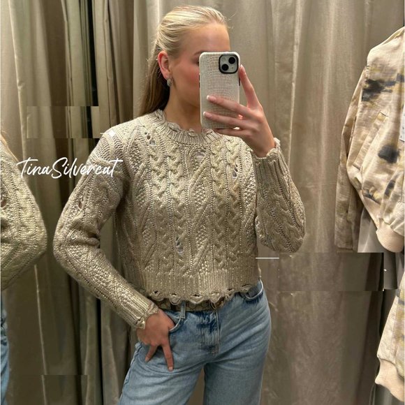 BLOGGER'S FAVE! Zara Metallic Cable Knit Sweater NWT - Picture 6 of 11